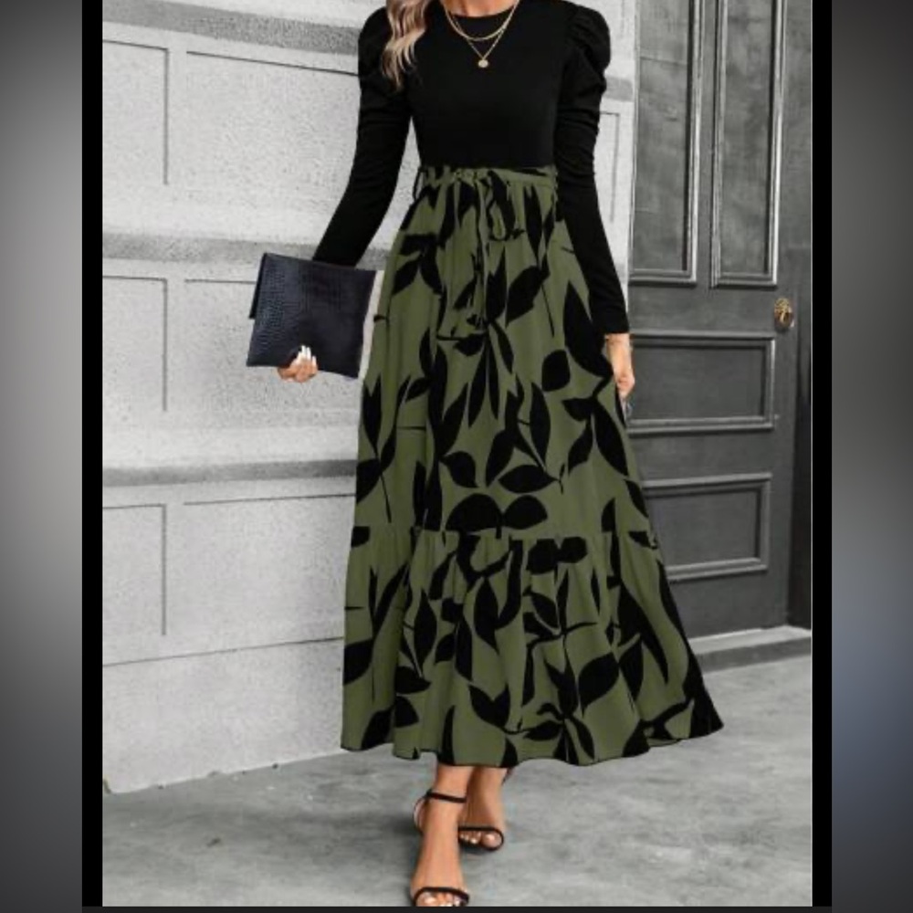 SHEIN Black and Green Maxi Dress